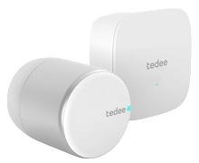 Imagem da fechadura inteligente Tedee Pro com design compacto, conexão via app e integração com KESO